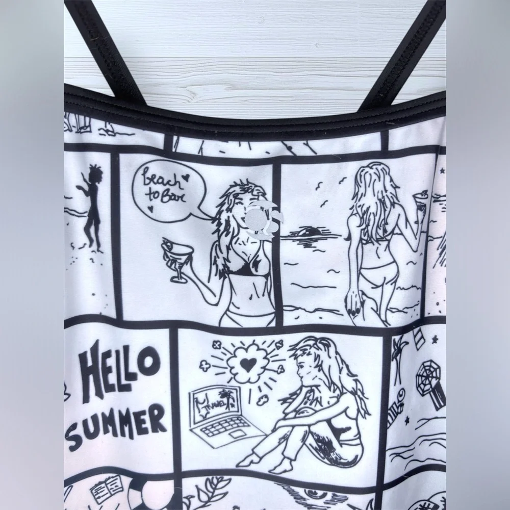 360 Women’s Black & White Comic Strip Print One Piece Swimsuit